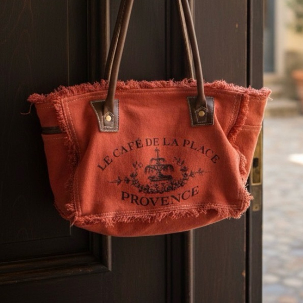 Myra Bag Le Café De La Place Provence Canvas & Leather Tote - Burnt Orange Boho